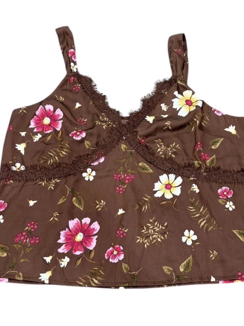 Old Navy Brown Floral Lace-Trim Cami Top!